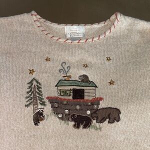 VINTAGE Christopher & Banks Cream Knit Sweater with Coral Trim